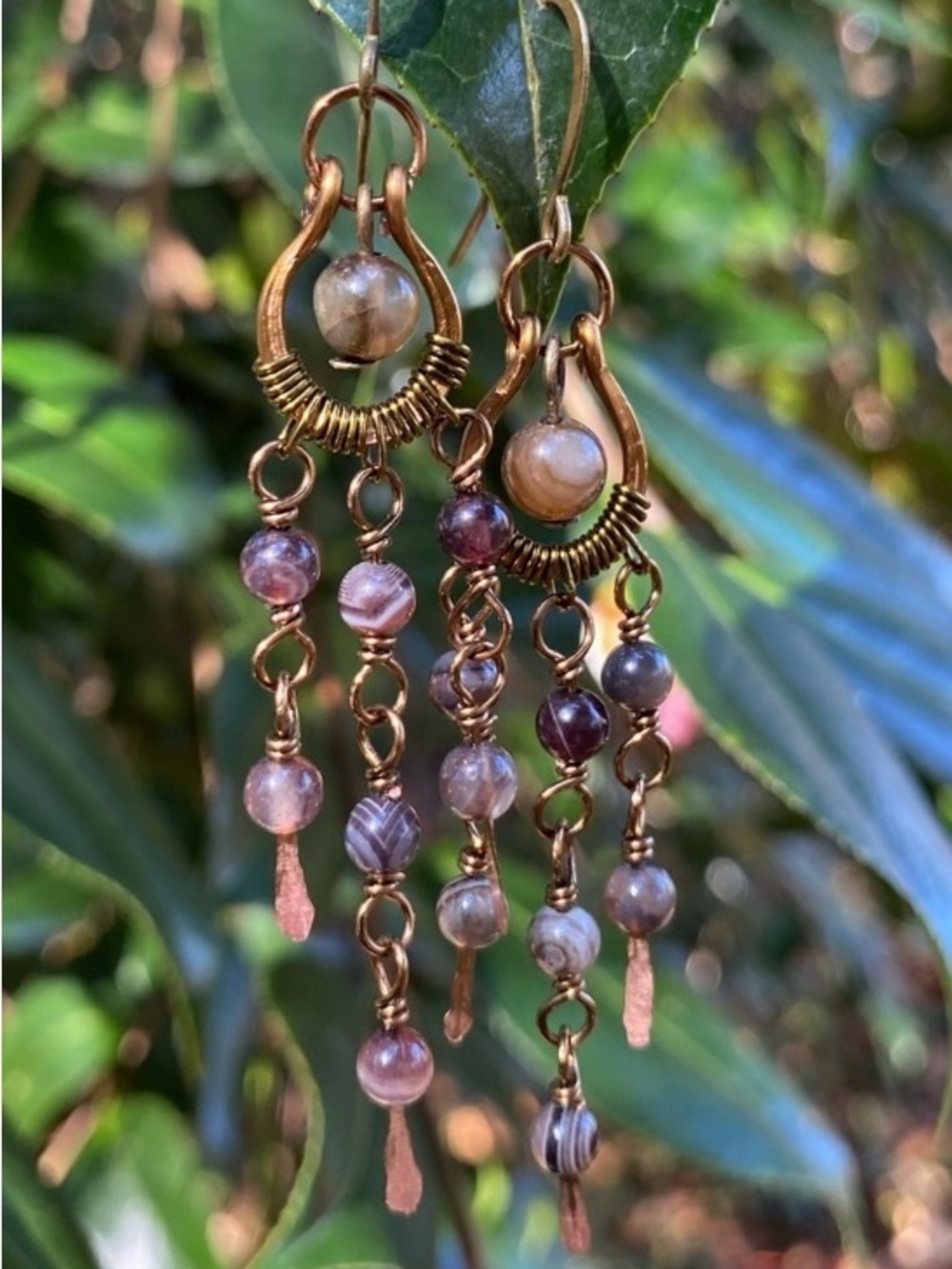 Handmade Botswana Agate Chandelier Earrings - Picture 3 of 4